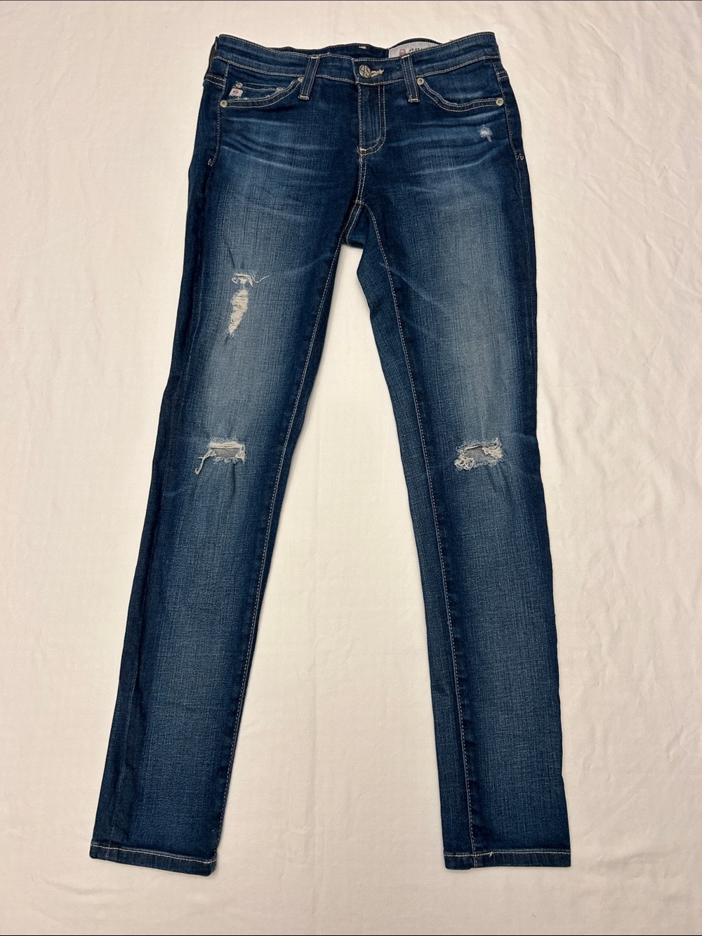 Ag Adriano Goldschmied Dark Blue Distressed Skinny Jeans